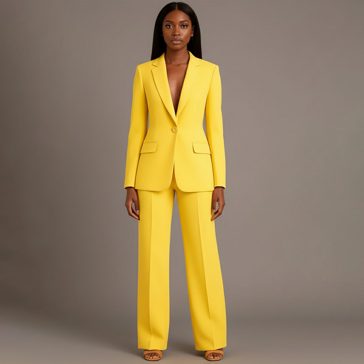 Women's Tailored Blazer and Wide Trousers Two-Piece Suit Set-Metro Lane Plaza