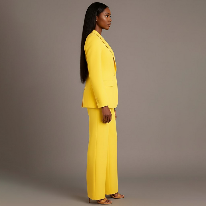 Women's Tailored Blazer and Wide Trousers Two-Piece Suit Set-Metro Lane Plaza