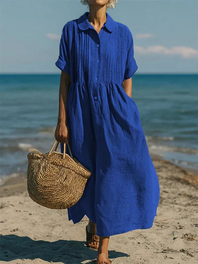 Elysia | Women's Elegant Cotton Shirt Dress with Defined Waist-Metro Lane Plaza