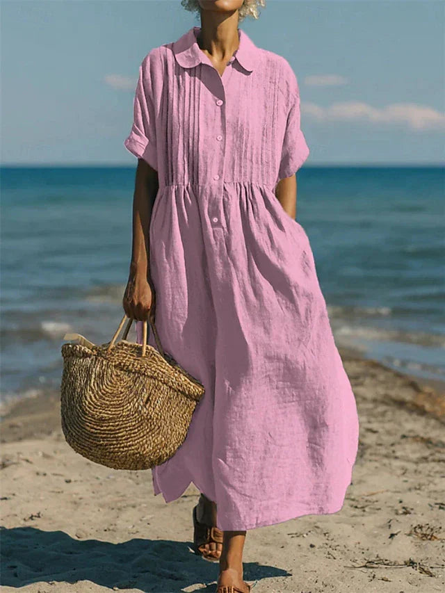 Elysia | Women's Elegant Cotton Shirt Dress with Defined Waist-Metro Lane Plaza
