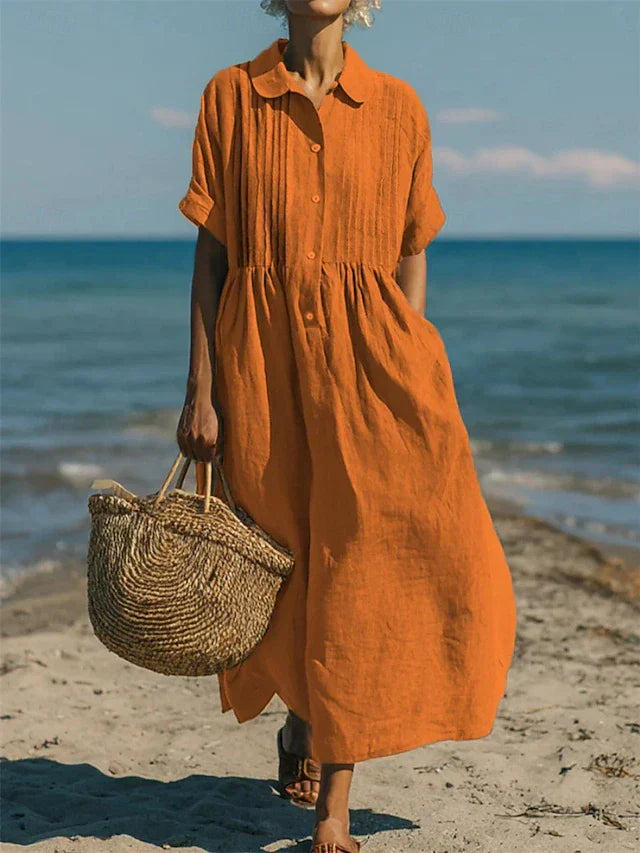 Elysia | Women's Elegant Cotton Shirt Dress with Defined Waist-Metro Lane Plaza