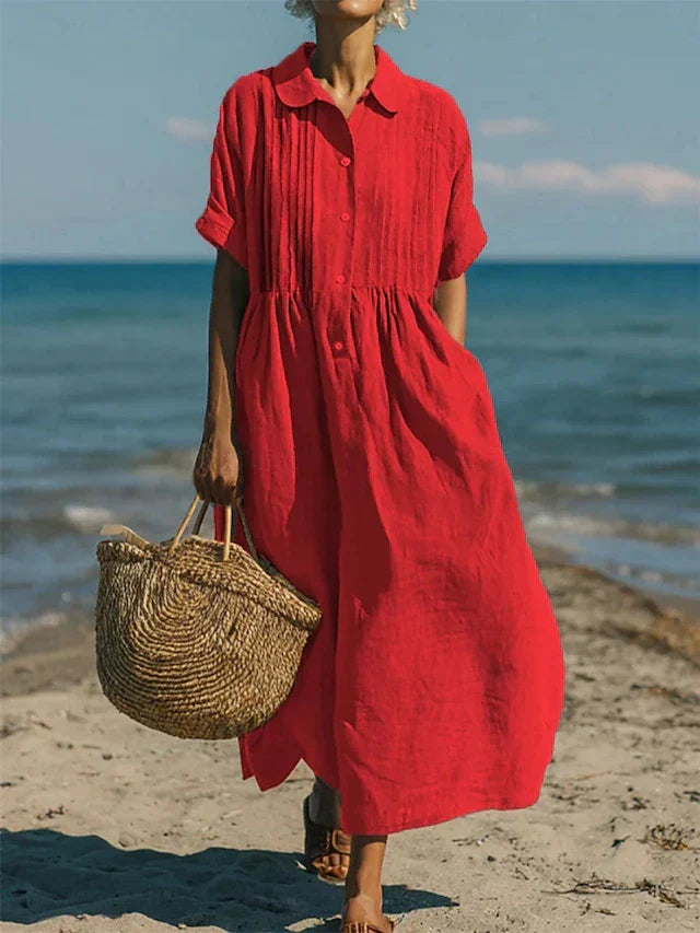 Elysia | Women's Elegant Cotton Shirt Dress with Defined Waist-Metro Lane Plaza