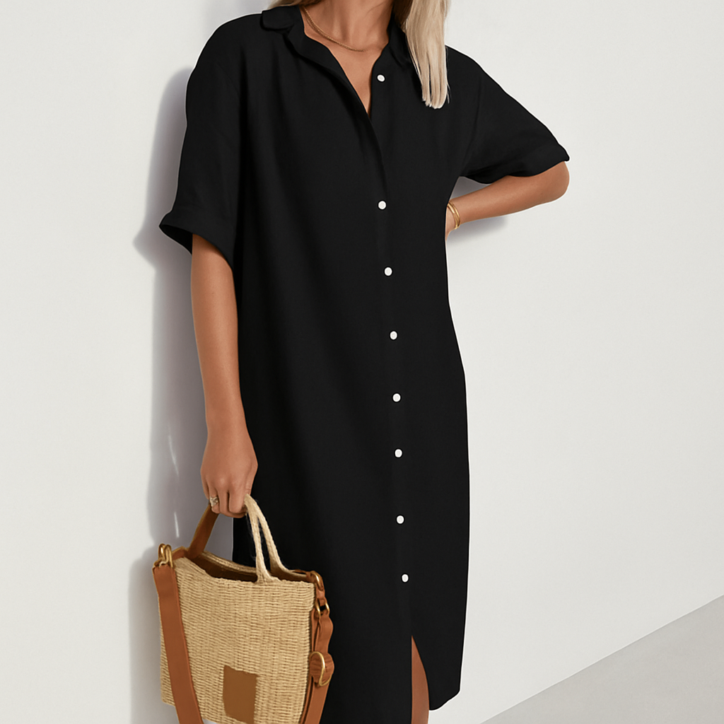 Carmen | Women's Classic Button Down Relaxed Midi Dress-Metro Lane Plaza