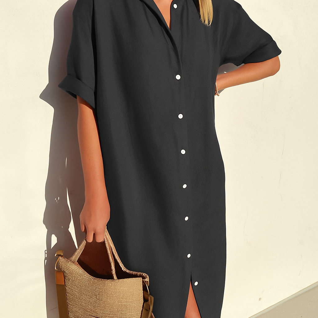 Carmen | Women's Classic Button Down Relaxed Midi Dress-Metro Lane Plaza