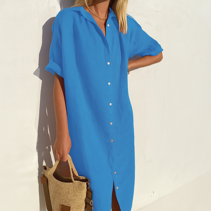 Carmen | Women's Classic Button Down Relaxed Midi Dress-Metro Lane Plaza