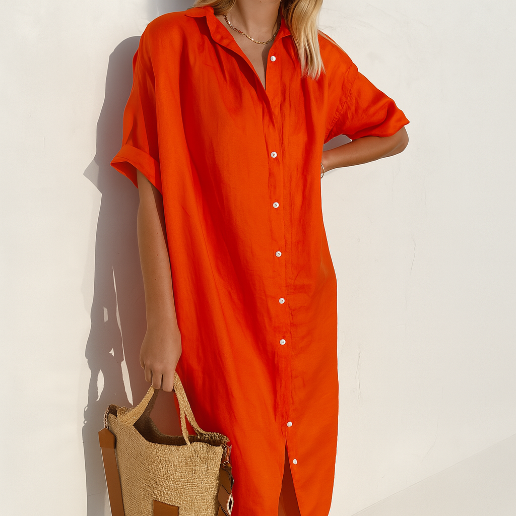 Carmen | Women's Classic Button Down Relaxed Midi Dress-Metro Lane Plaza
