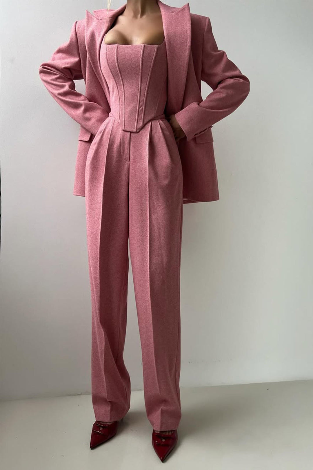 Emma | Women's Elegant Herringbone Three-Piece Suit Set-Metro Lane Plaza