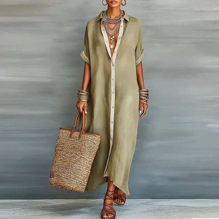 Sophie | Women's Elegant Button-Down Maxi Dress-Metro Lane Plaza