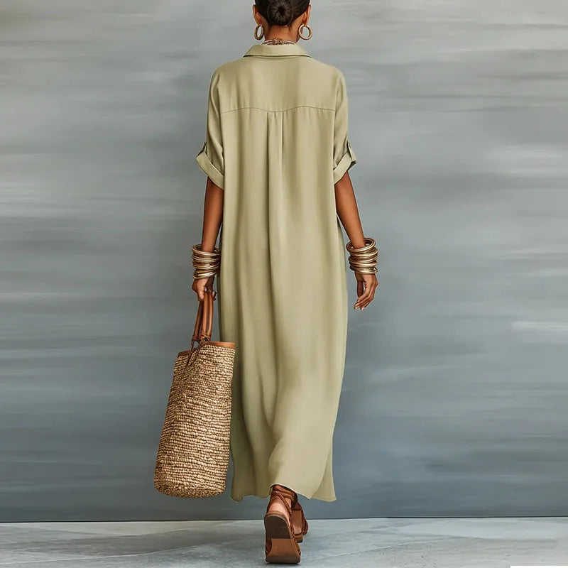 Sophie | Women's Elegant Button-Down Maxi Dress-Metro Lane Plaza