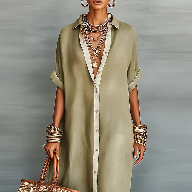 Sophie | Women's Elegant Button-Down Maxi Dress-Metro Lane Plaza