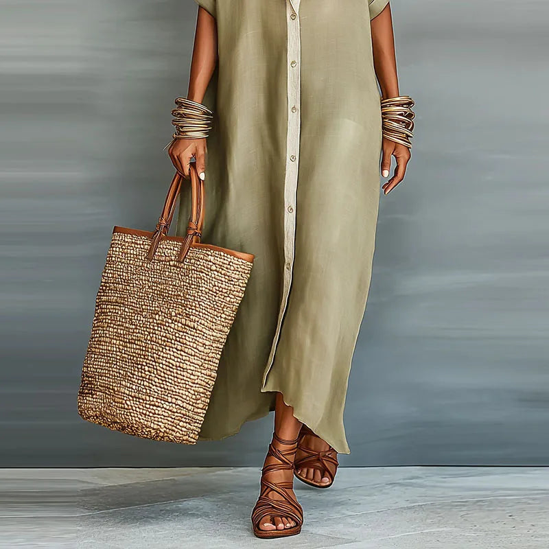 Sophie | Women's Elegant Button-Down Maxi Dress-Metro Lane Plaza
