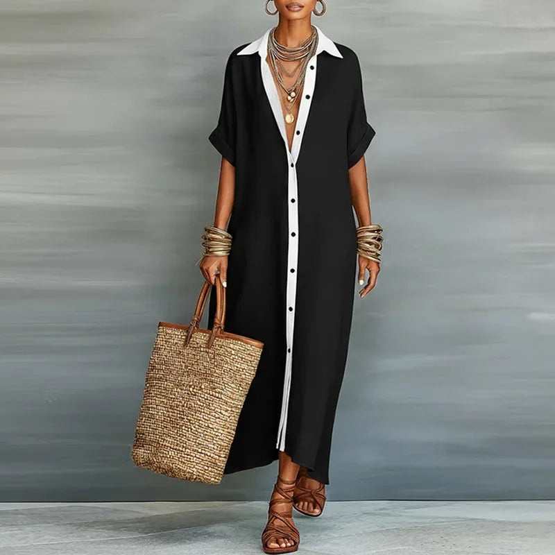 Sophie | Women's Elegant Button-Down Maxi Dress-Metro Lane Plaza