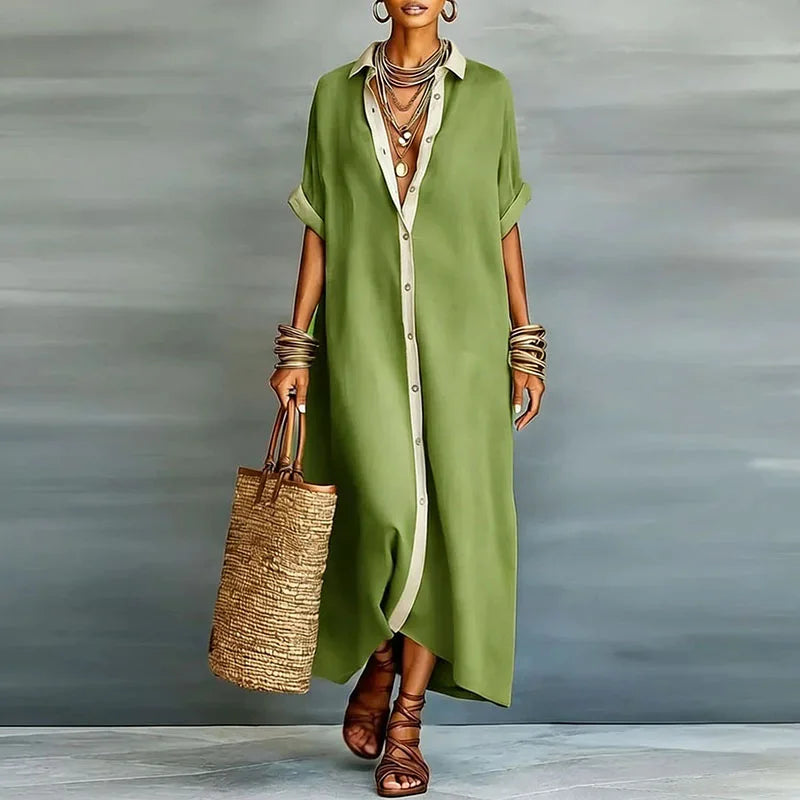 Sophie | Women's Elegant Button-Down Maxi Dress-Metro Lane Plaza