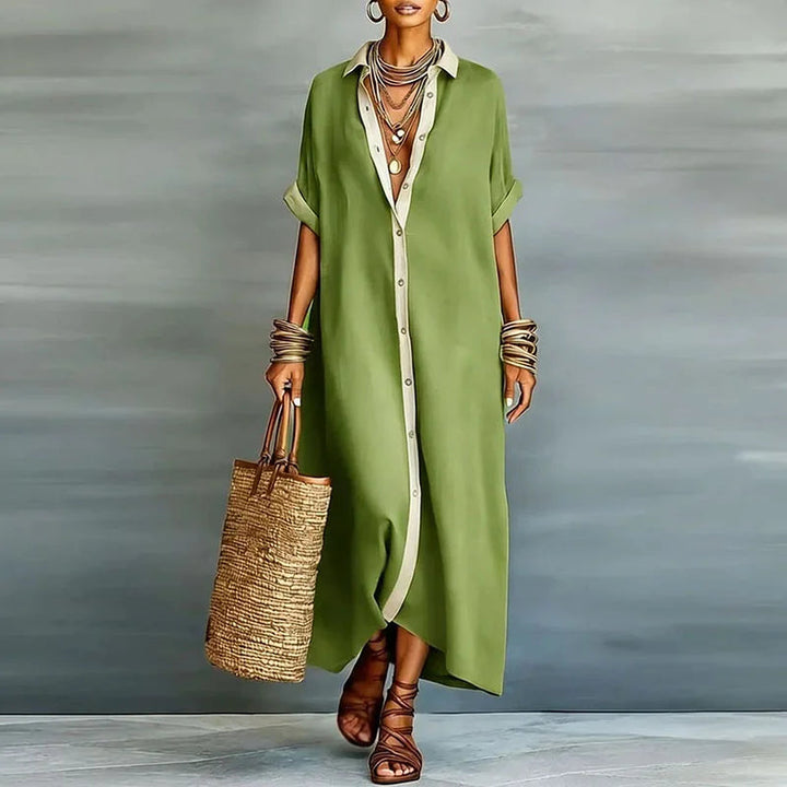 Sophie | Women's Elegant Button-Down Maxi Dress-Metro Lane Plaza