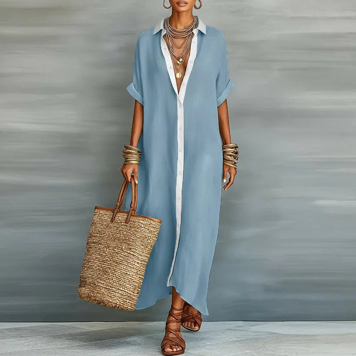 Sophie | Women's Elegant Button-Down Maxi Dress-Metro Lane Plaza