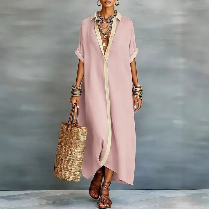 Sophie | Women's Elegant Button-Down Maxi Dress-Metro Lane Plaza