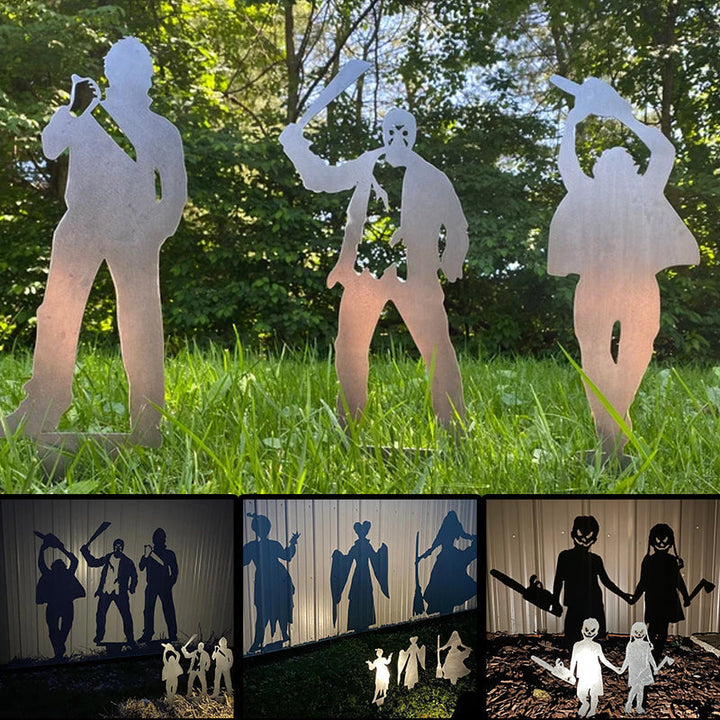 Piquet de jardin en métal représentant une ombre avec fixation au sol et projecteur, pour femme