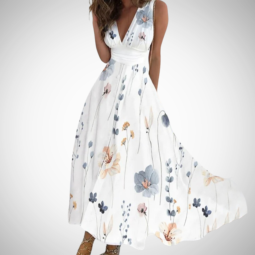 Sophia | Women's Elegant Floral Sleeveless Maxi Dress-Metro Lane Plaza