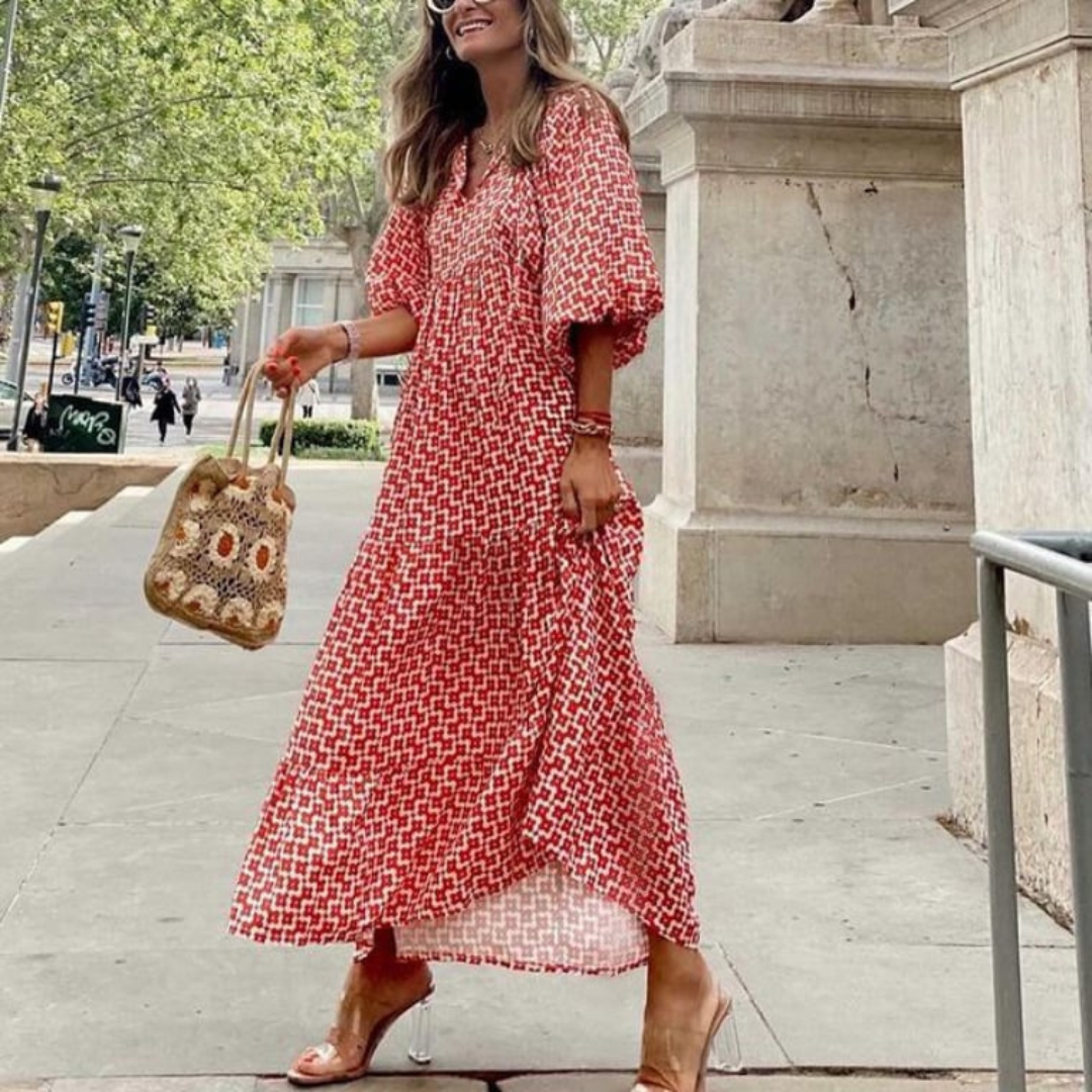 Zaria | Women's Bohemian Printed Flowy Maxi Dress-Metro Lane Plaza
