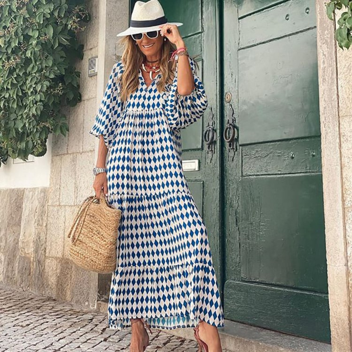 Zaria | Women's Bohemian Printed Flowy Maxi Dress-Metro Lane Plaza