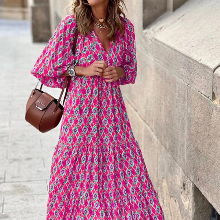 Zaria | Women's Bohemian Printed Flowy Maxi Dress-Metro Lane Plaza