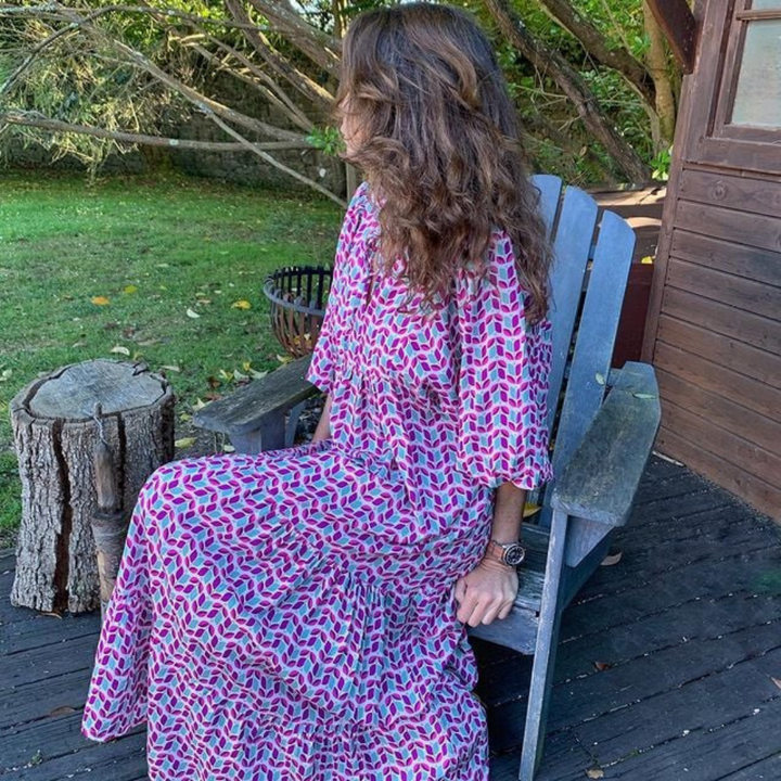 Zaria | Women's Bohemian Printed Flowy Maxi Dress-Metro Lane Plaza
