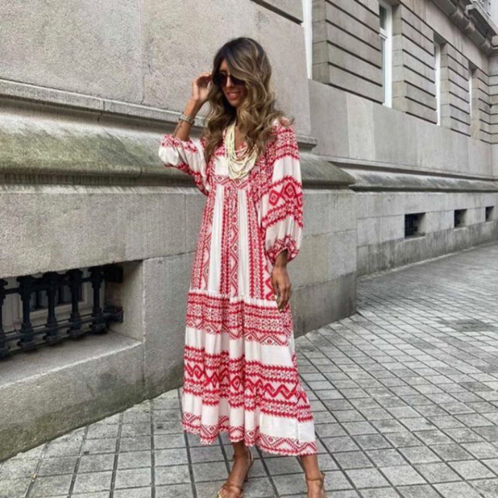 Zaria | Women's Bohemian Printed Flowy Maxi Dress-Metro Lane Plaza