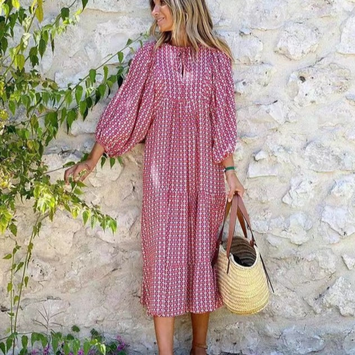 Zaria | Women's Bohemian Printed Flowy Maxi Dress-Metro Lane Plaza