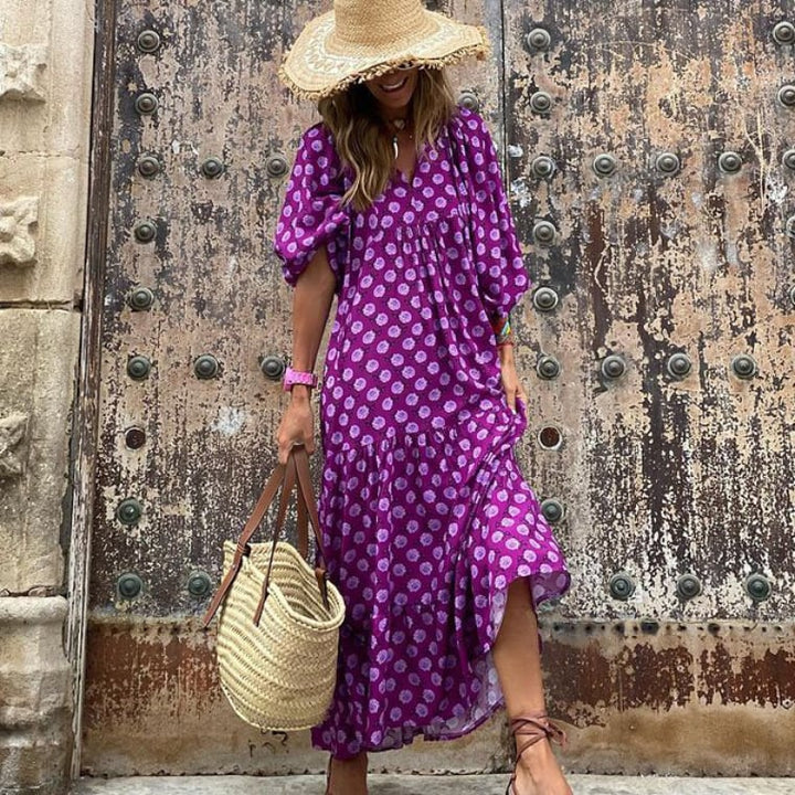 Zaria | Women's Bohemian Printed Flowy Maxi Dress-Metro Lane Plaza