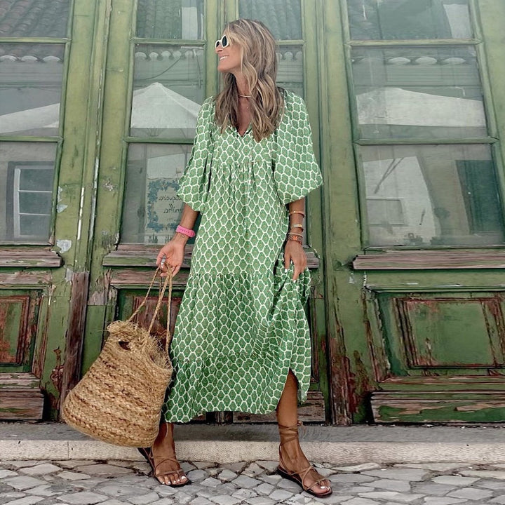 Zaria | Women's Bohemian Printed Flowy Maxi Dress-Metro Lane Plaza