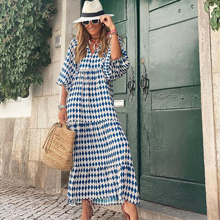 Zaria | Women's Bohemian Printed Flowy Maxi Dress-Metro Lane Plaza