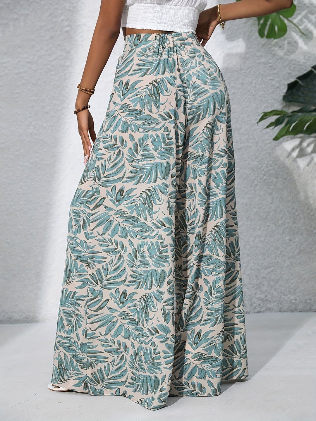 Pantalones palazzo de pierna ancha y cintura alta con estampado floral para mujer