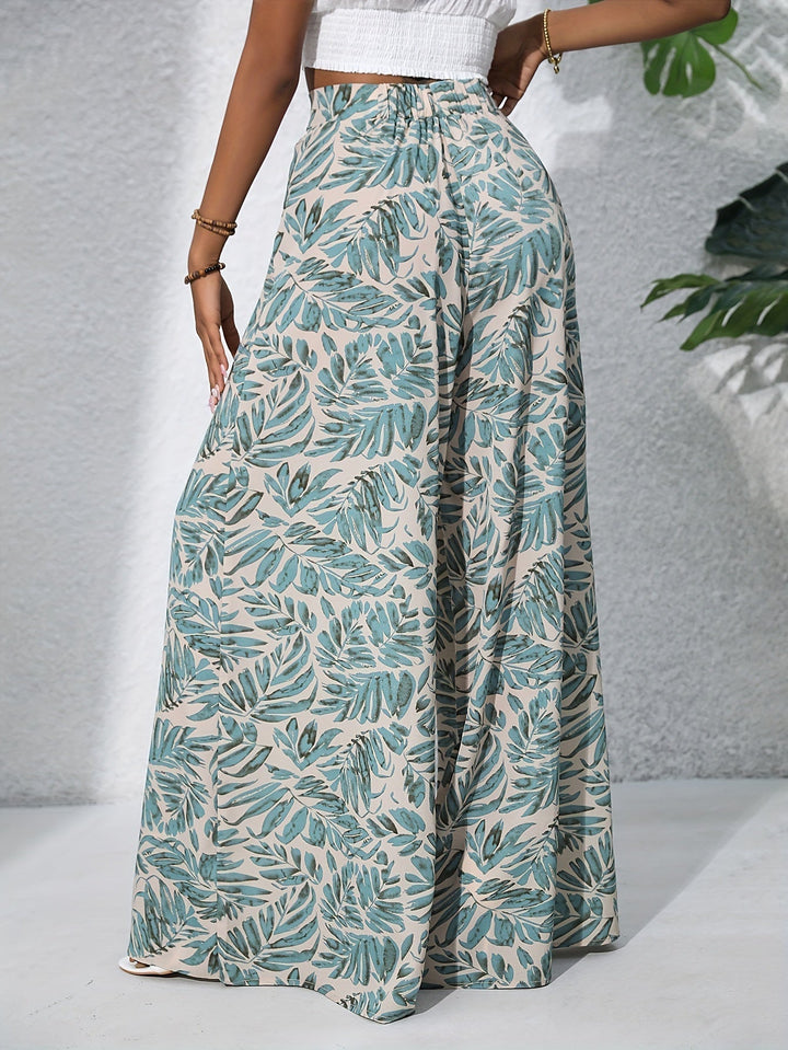 Pantalones palazzo de pierna ancha y cintura alta con estampado floral para mujer