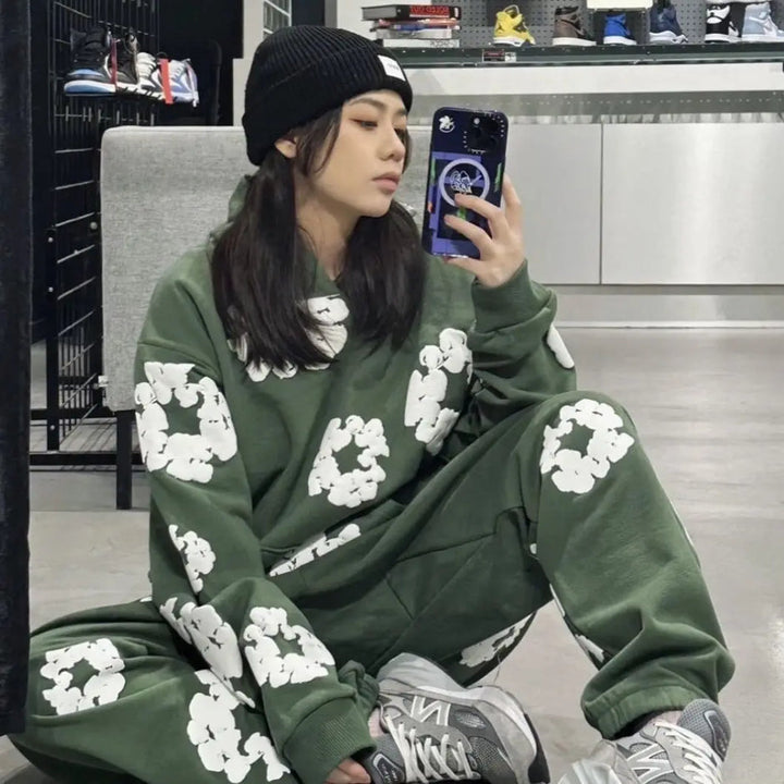 Floral Printed Tracksuit Set – Unisex Urban Streetwear Outfit-Metro Lane Plaza
