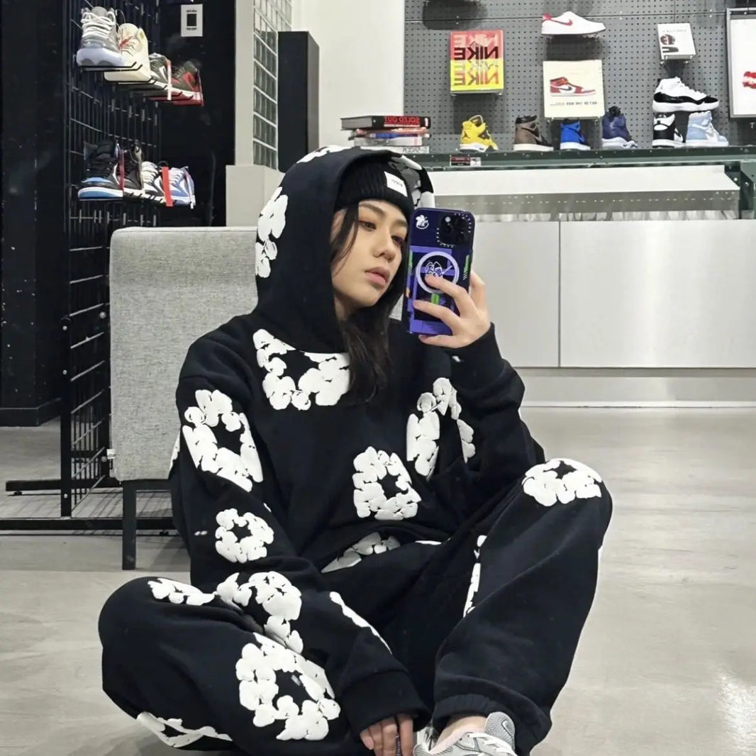 Floral Printed Tracksuit Set – Unisex Urban Streetwear Outfit-Metro Lane Plaza