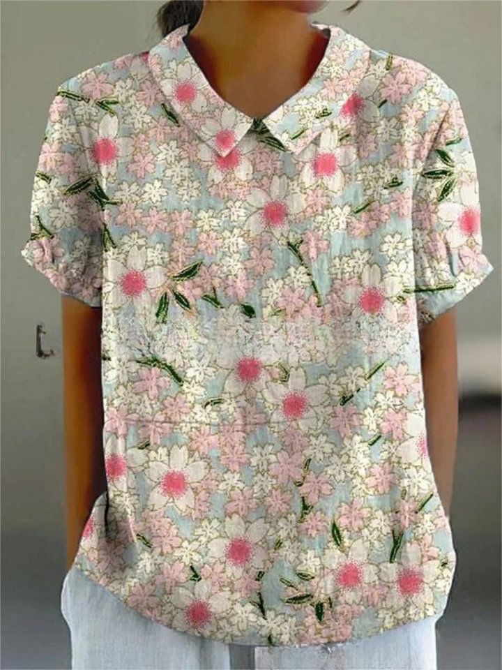 Stephanie | Women's Collared Short Sleeve Blouse-Metro Lane Plaza