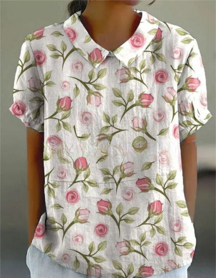 Stephanie | Women's Collared Short Sleeve Blouse-Metro Lane Plaza