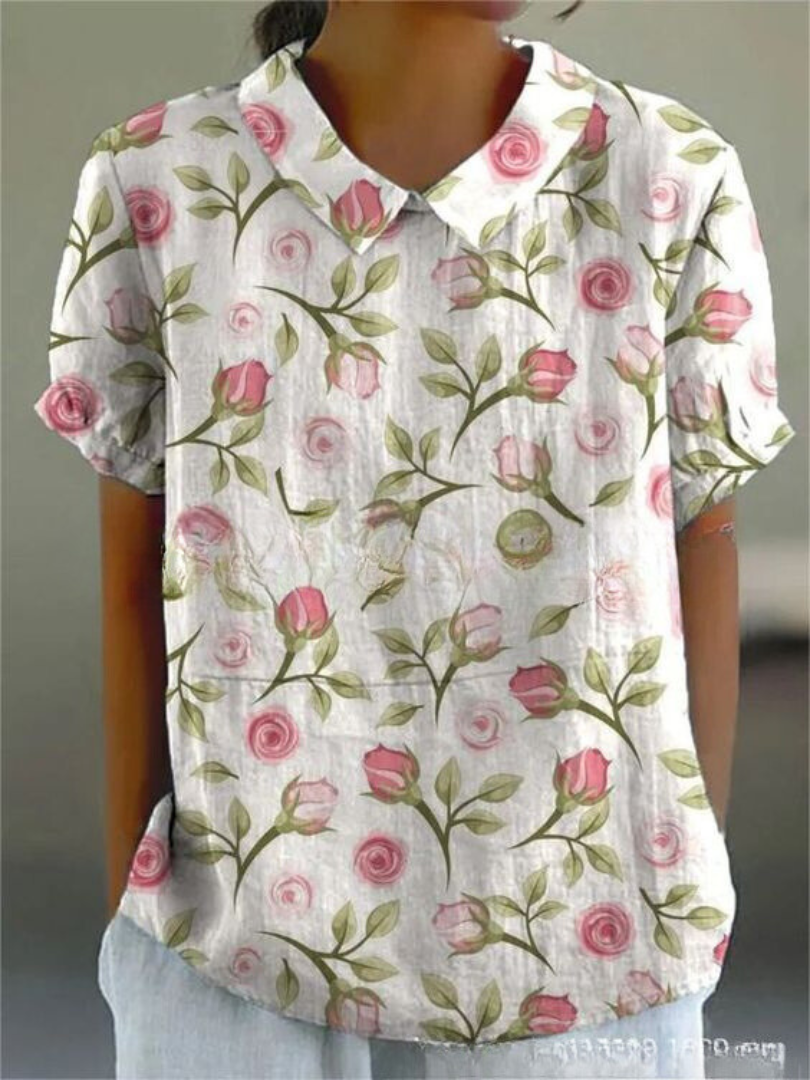 Women's Floral Print Short Sleeve Blouse – Casual Summer Top-Metro Lane Plaza