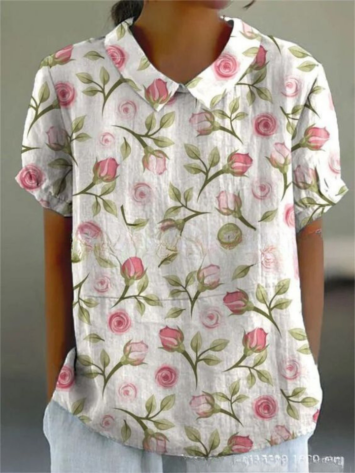 Women's Floral Print Short Sleeve Blouse – Casual Summer Top-Metro Lane Plaza