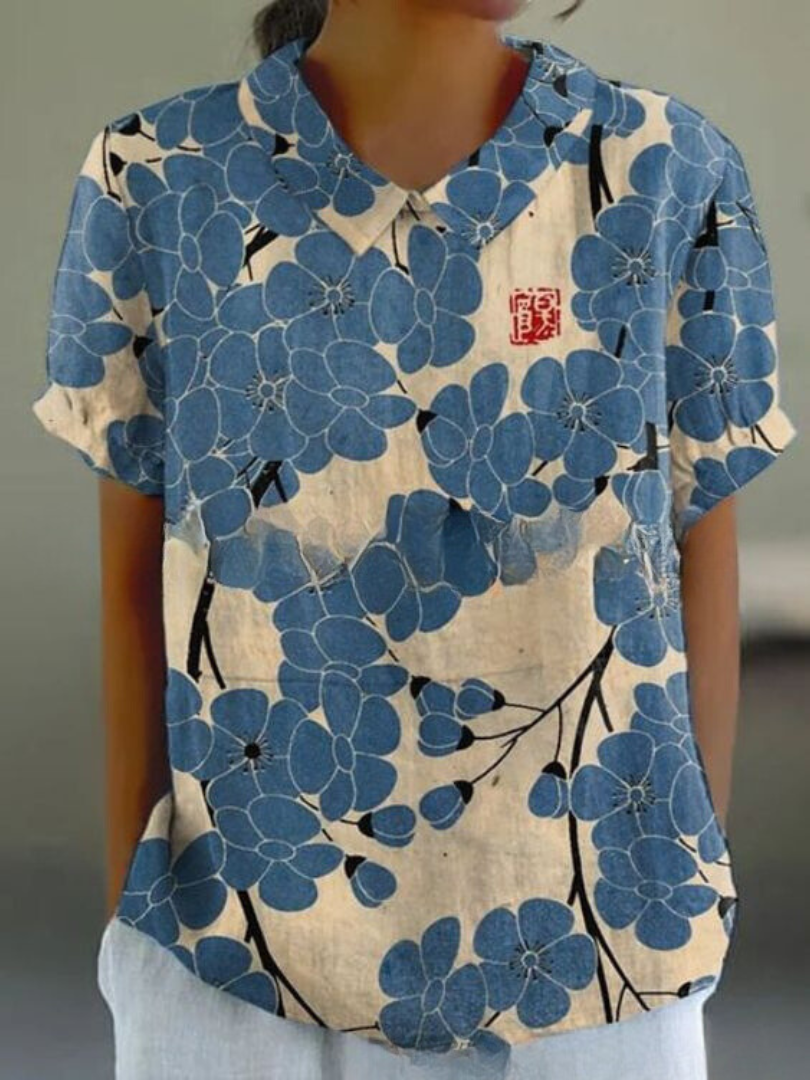 Stephanie | Women's Collared Short Sleeve Blouse-Metro Lane Plaza
