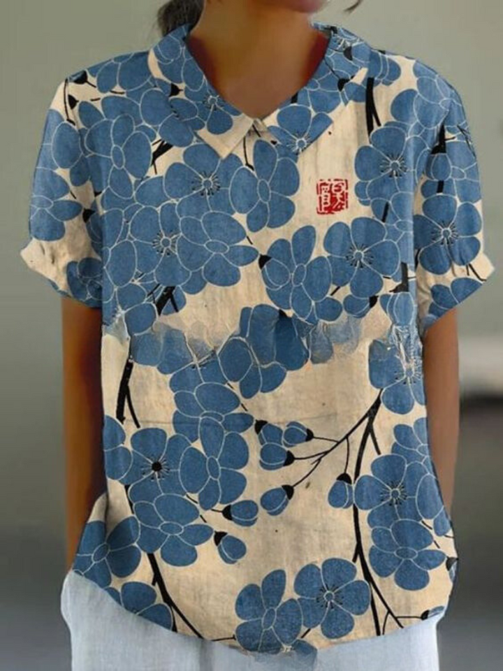 Stephanie | Women's Collared Short Sleeve Blouse-Metro Lane Plaza