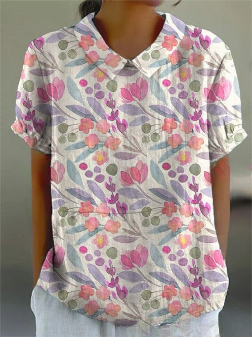 Stephanie | Women's Collared Short Sleeve Blouse-Metro Lane Plaza