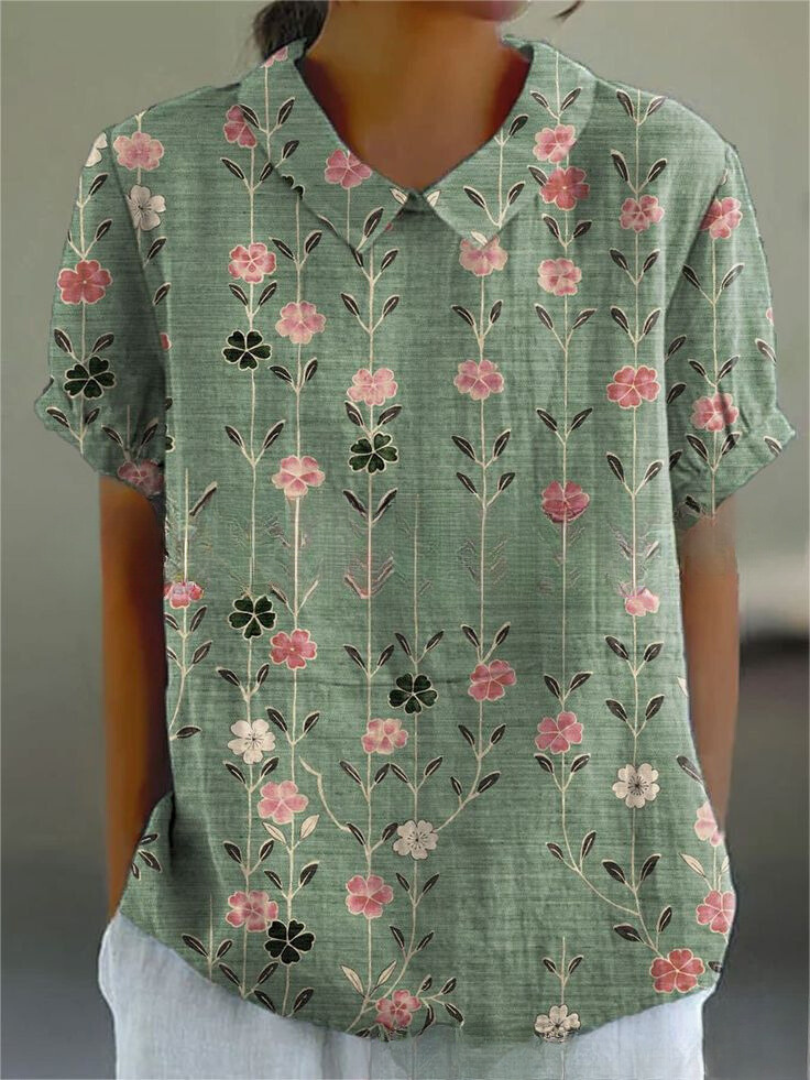 Women's Floral Print Short Sleeve Blouse – Casual Summer Top-Metro Lane Plaza