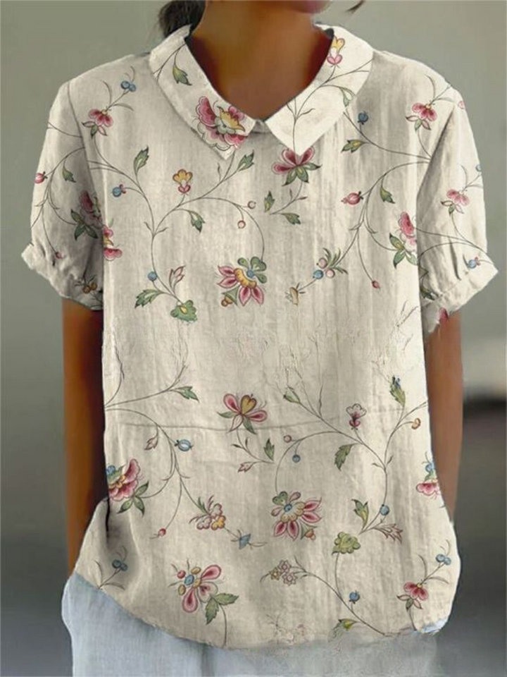 Women's Floral Print Short Sleeve Blouse – Casual Summer Top-Metro Lane Plaza