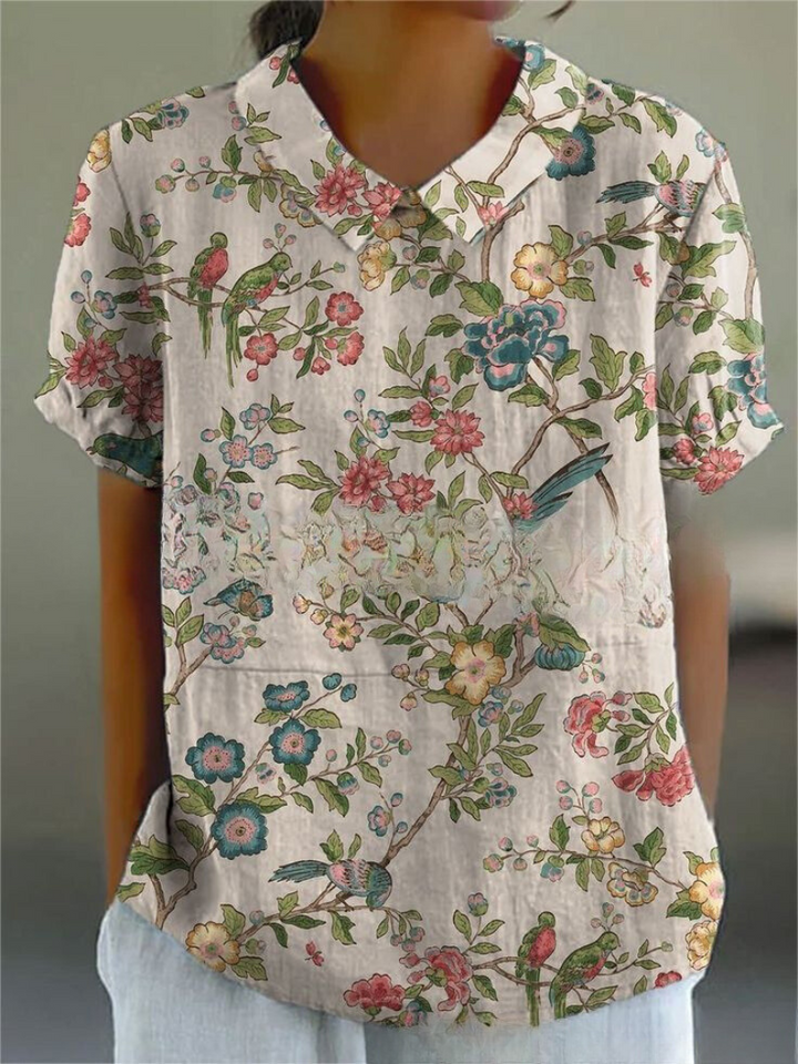 Stephanie | Women's Collared Short Sleeve Blouse-Metro Lane Plaza