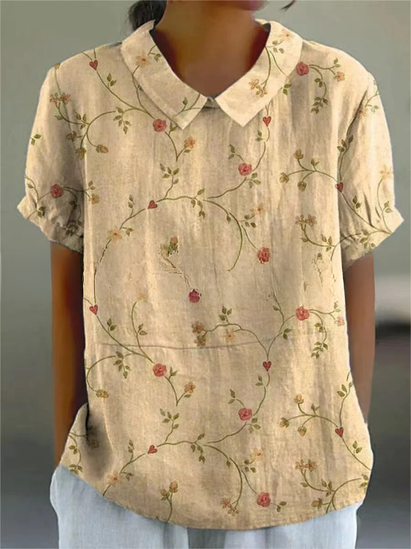 Women's Floral Print Short Sleeve Blouse – Casual Summer Top-Metro Lane Plaza
