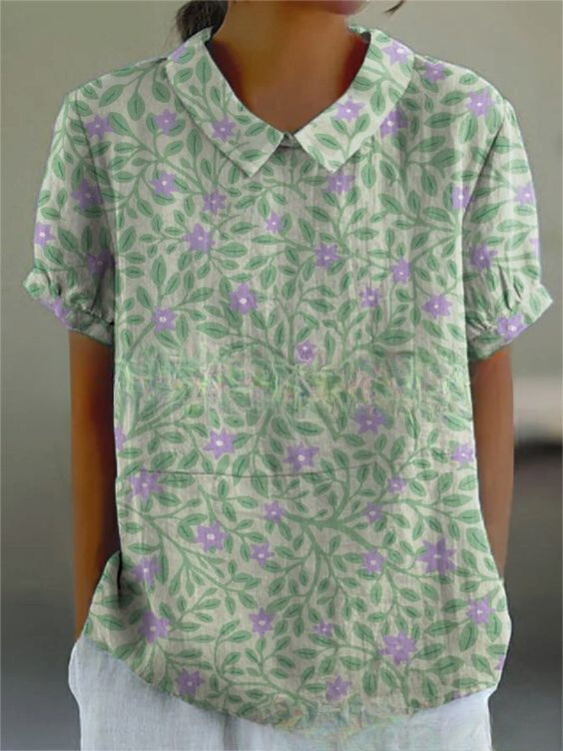Stephanie | Women's Collared Short Sleeve Blouse-Metro Lane Plaza