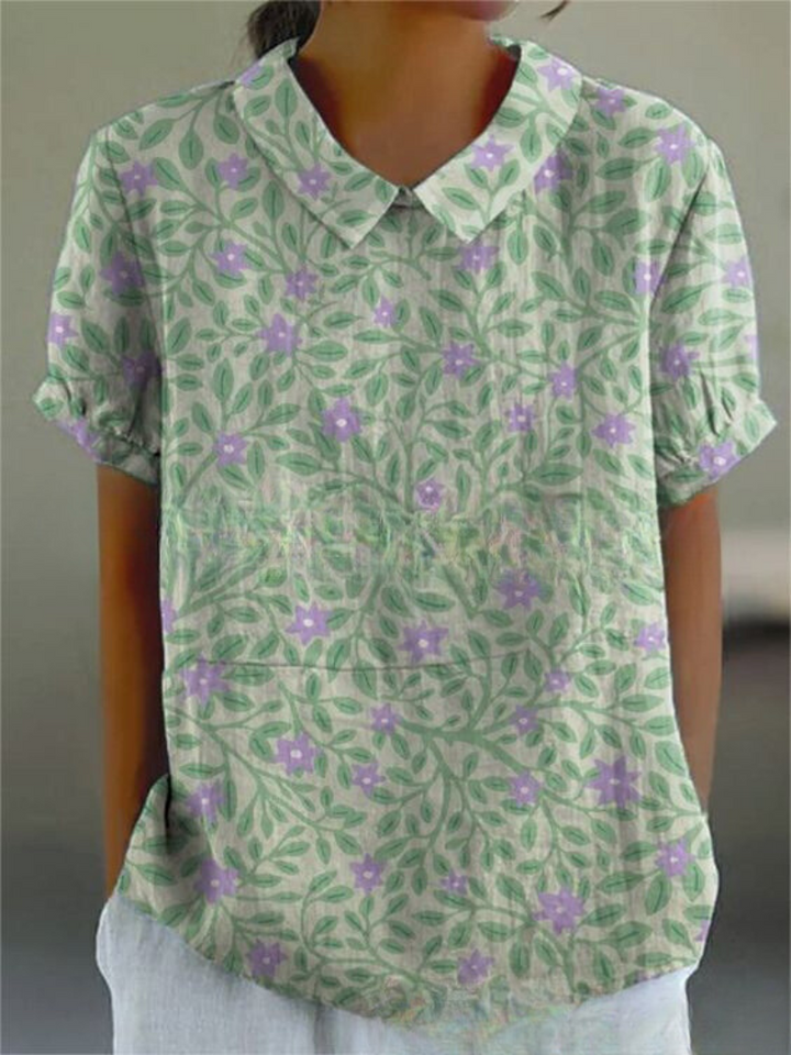 Stephanie | Women's Collared Short Sleeve Blouse-Metro Lane Plaza