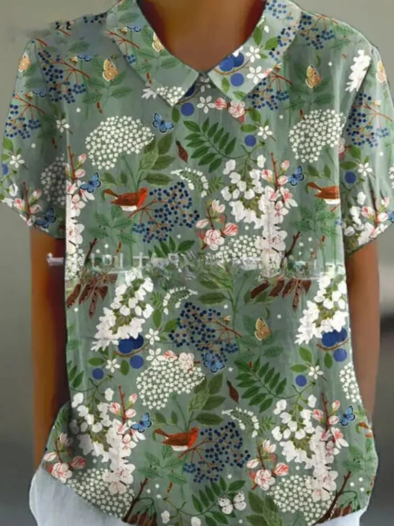 Stephanie | Women's Collared Short Sleeve Blouse-Metro Lane Plaza