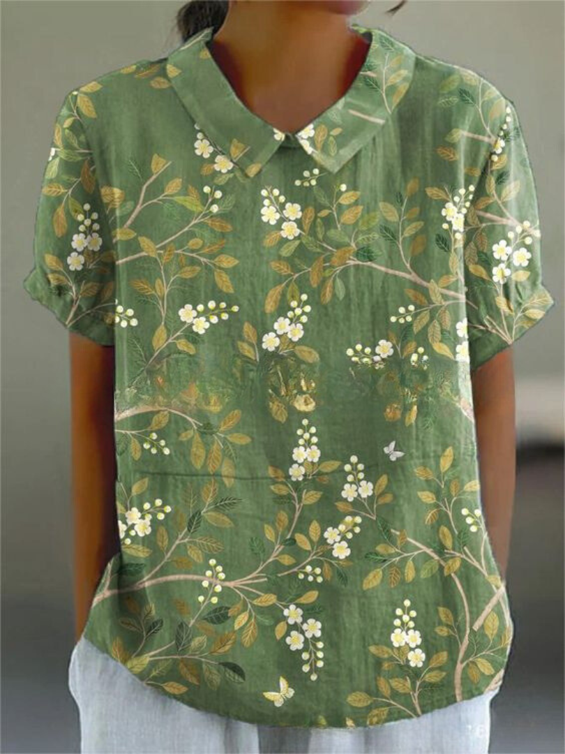Stephanie | Women's Collared Short Sleeve Blouse-Metro Lane Plaza